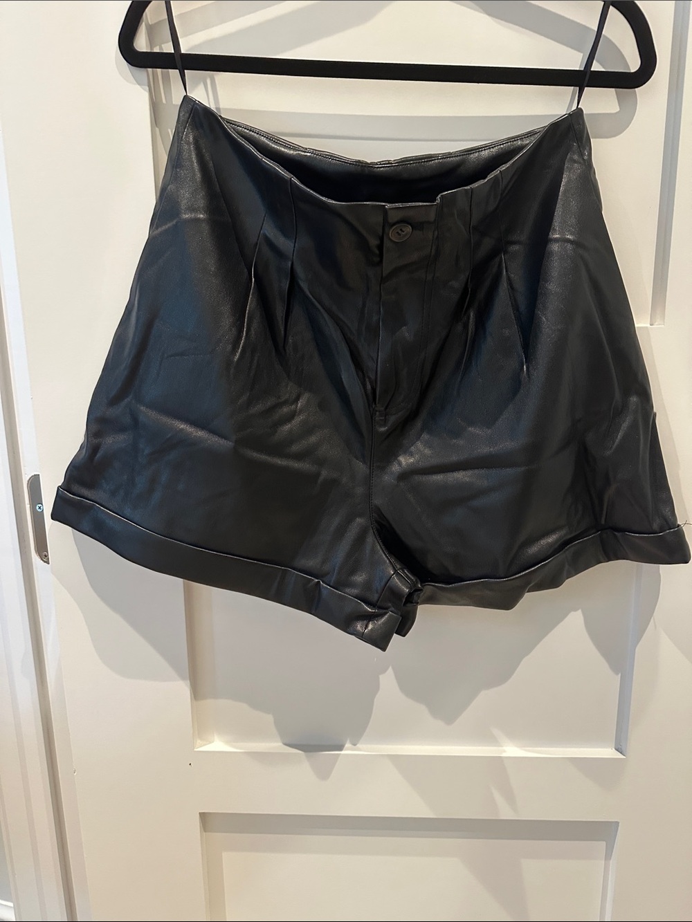 7 For All Mankind Black High-Waist Faux Leather Shorts